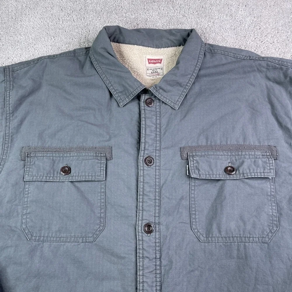 Levis Shirt Jacket Mens 3XL XXXL Grey Ripstop Canvas Fleece Lined Barn Shacket - Picture 6 of 14